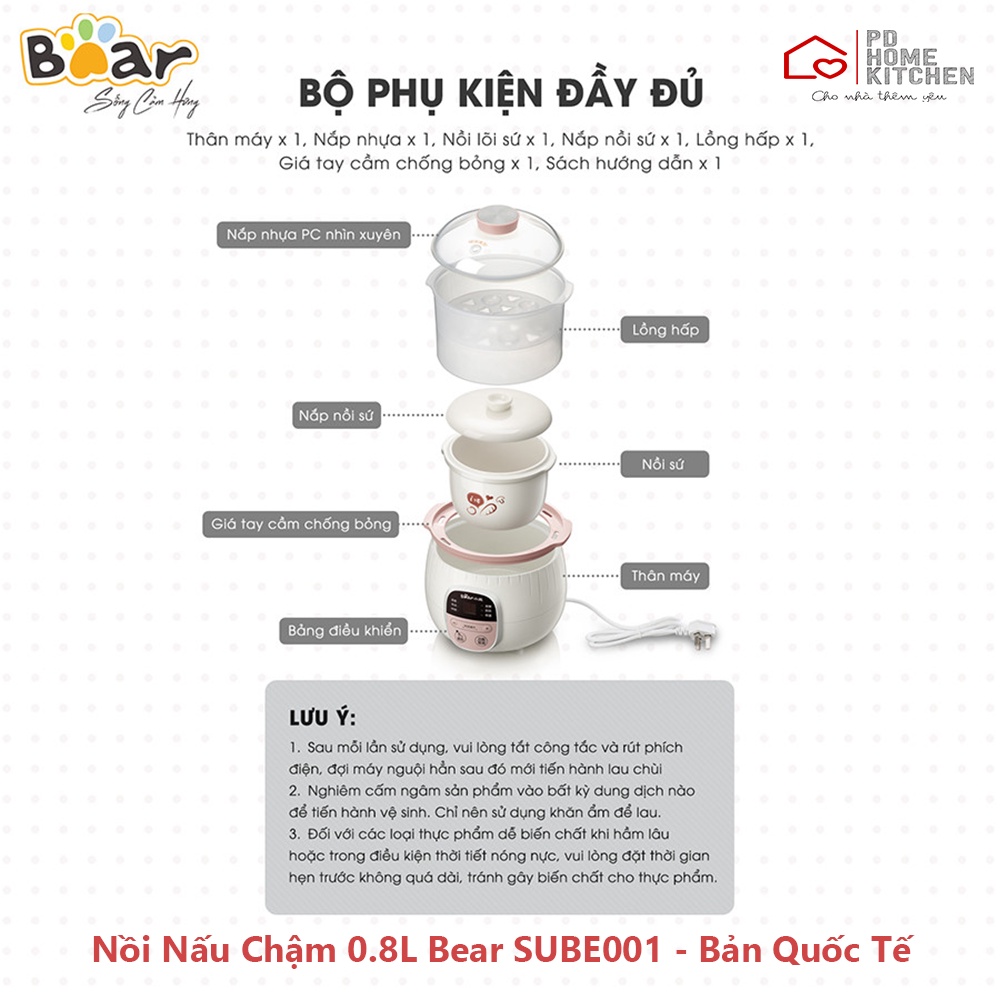 [BH CHÍNH HÃNG 12T] Nồi Nấu Cháo Chậm Tự Động Bear Thồng Minh Đa Năng, hấp hầm, ninh, chưng cách thủy, lõi sứ, hẹn giờ