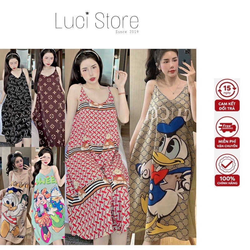 Đầm ngủ mặc nhà 2 dây Lụa Satin - Lụa Latin sang trọng (bầu bí | sau sinh bon chen được)
