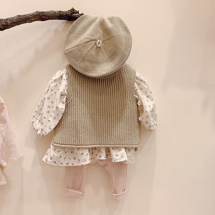 Áo Sweater Dệt Kim Sát Nách Cổ Tròn Thiết Kế Đơn Giản Cho Bé