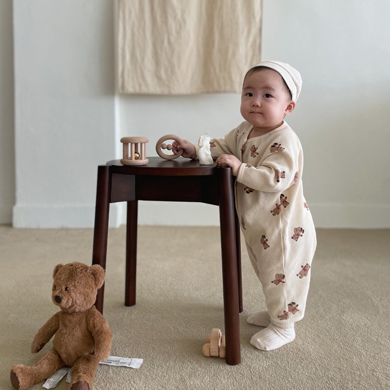Baby Clothes Long Sleeve Baby Romper Newborn Bodysuit Jumpsuit 0-24 Months Infant Waffle Little Bear Jumpsuit Thin