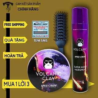 Sáp vuốt tóc nam, Sáp Volcanic Clay chính hãng + Gôm xịt tóc volcanic 350ml + Lược tạo kiểu tóc