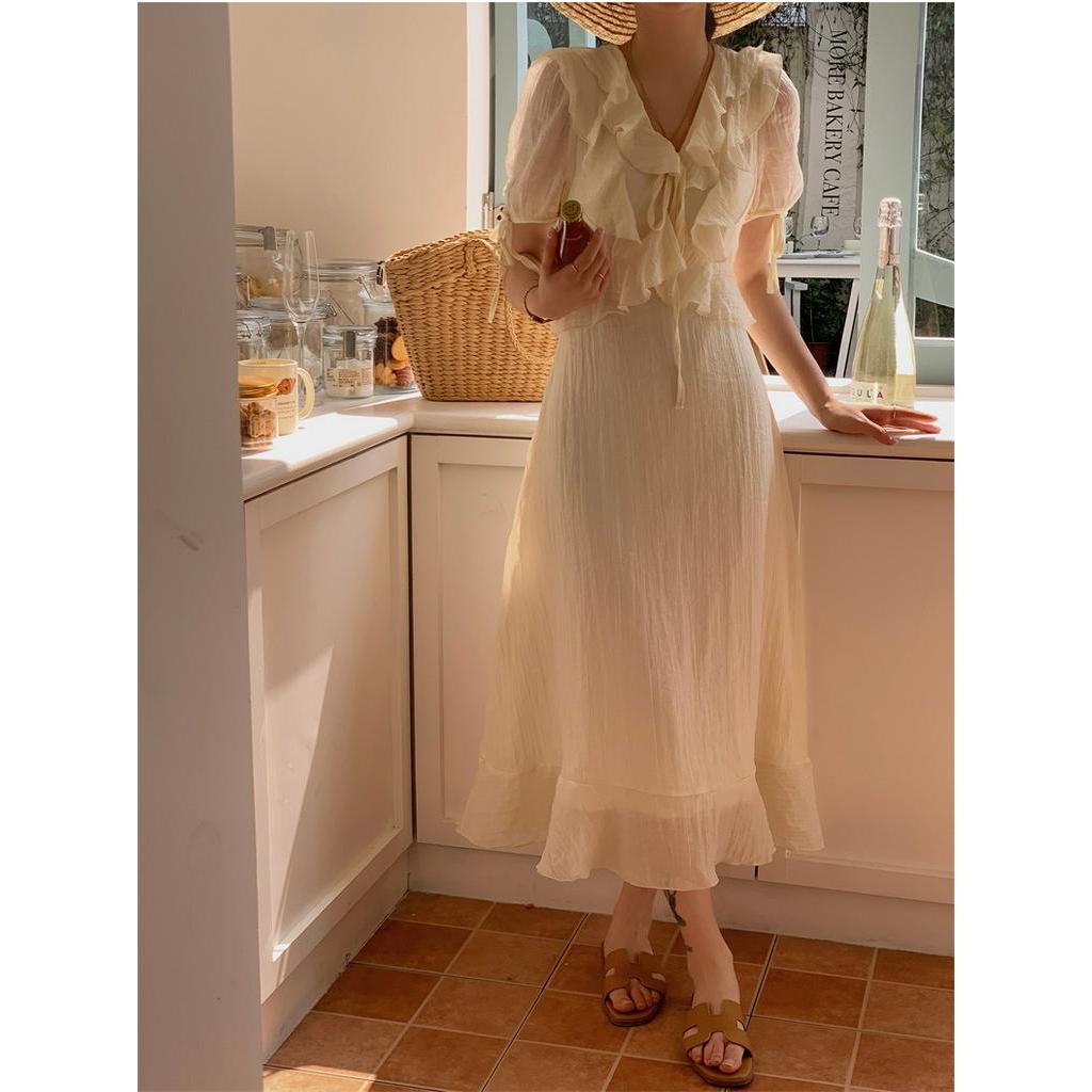 Đầm Dài Tay Ngắn Nhún Bèo Mùa Hè 62264
