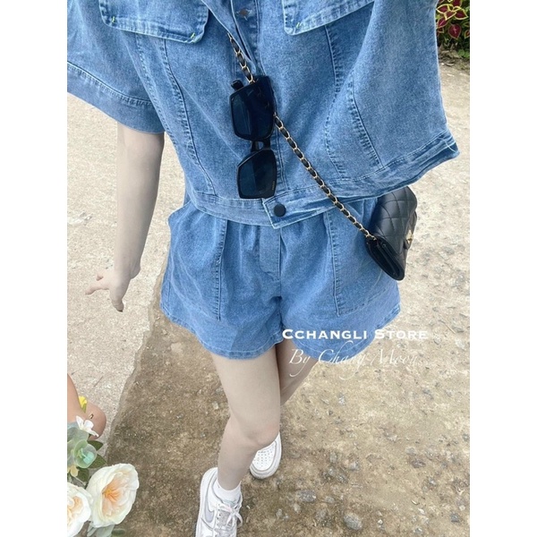 ❤️FREESHIP❤️ Bộ Jean Áo Cộc Quần Shorts bộ bò croptop siêu xinh #028 _hàng sẵn