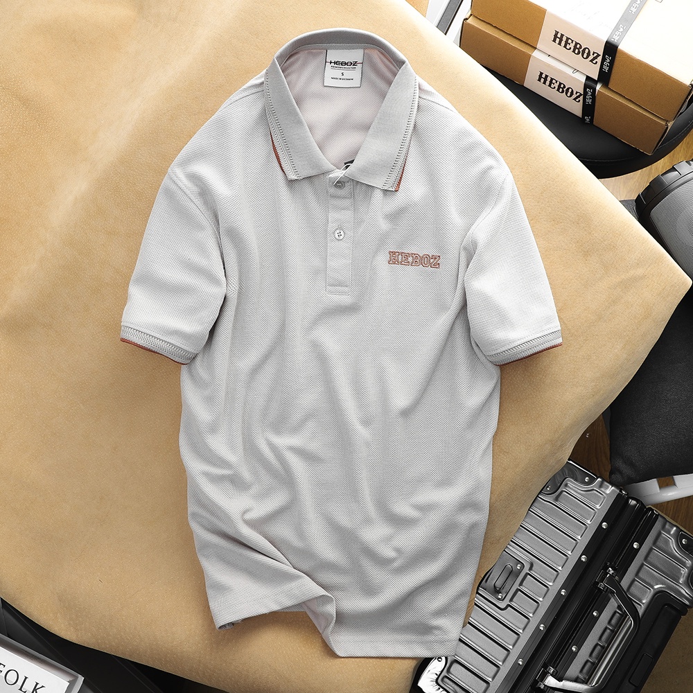 Áo thun nam có cổ, áo polo nam vải cotton cá sấu orange line HEBOZ - LIGHT GREY - 00001183