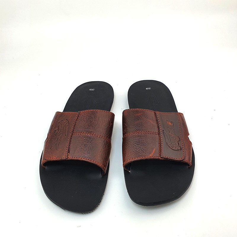 HANO - Dép da nam cá sấu bản ngang da bò thật đế cao su xịn D1211