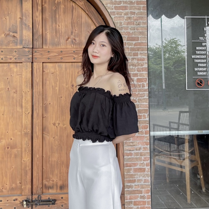 Áo Trễ Vai Tay Phồng Croptop Pikabee 8 màu