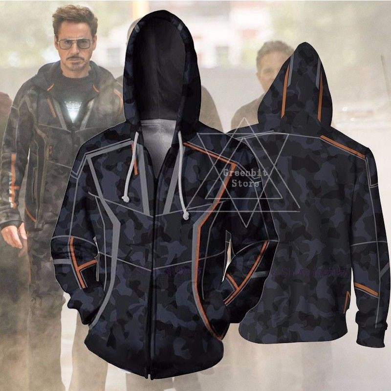 Áo Khoác Hoodie Dài Tay In Hình Người Sắt 3D Phối Khóa Kéo Thời Trang Cho Nam