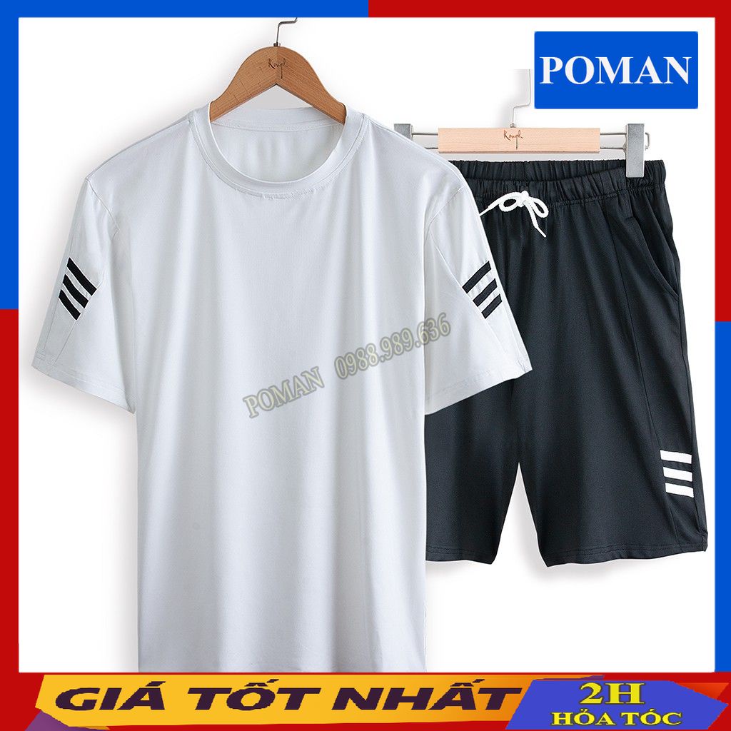 Bộ thể thao nam thun lạnh thoáng mát, bộ quần áo nam cao cấp thun lạnh thể thao co giãn 4 chiều BO03 - POMAN