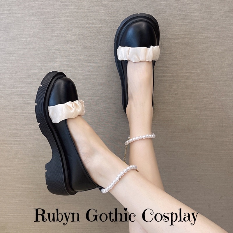 [Sẵn]✨Giày Lolita Tiểu Thư Phối Vải Quai Hạt ( Trắng, Đen ) Size 35 - 40 LO588