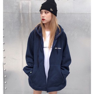 hoodie zip basic xanh navy
