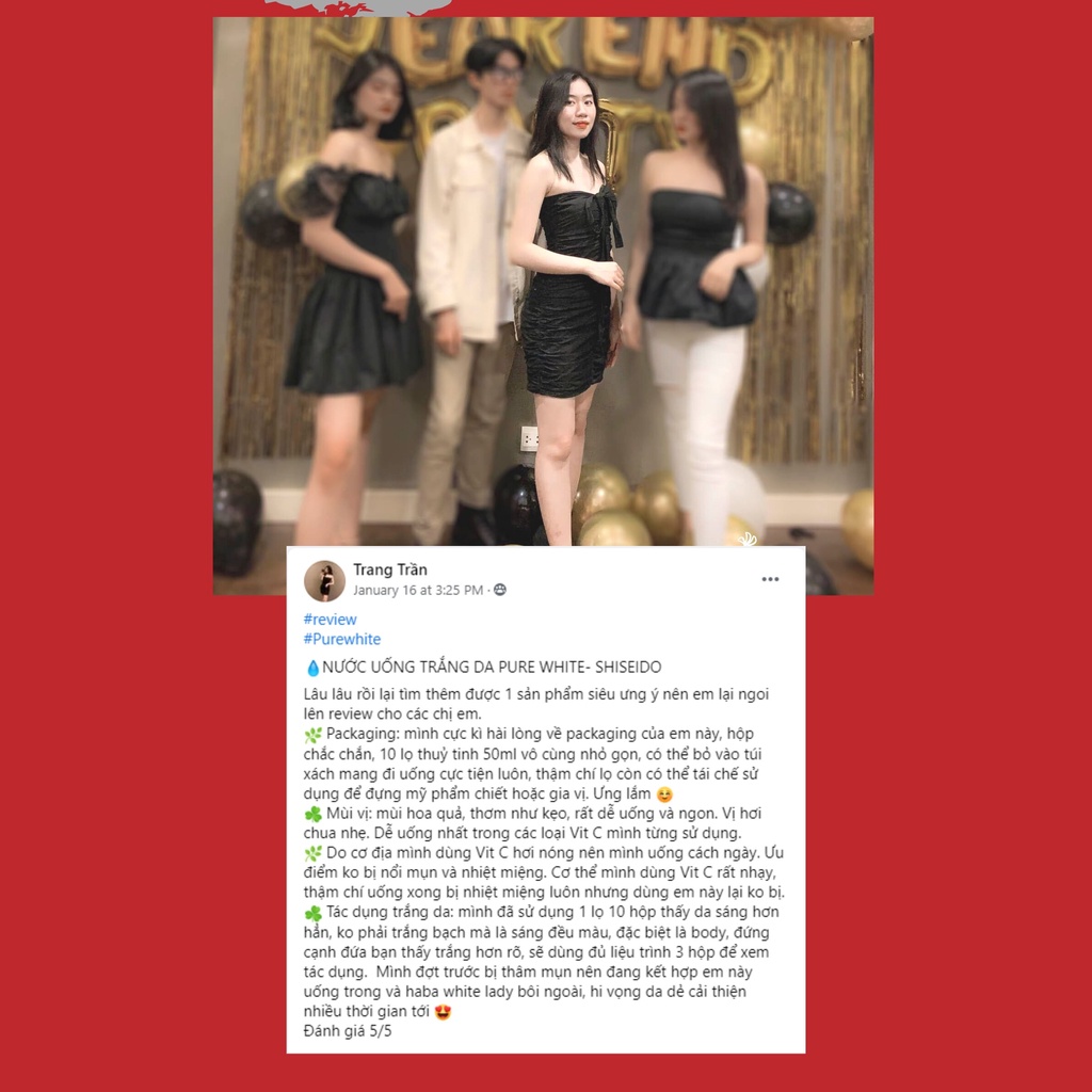 Nước uống Pure White dưỡng trắng hồng, căng bóng da