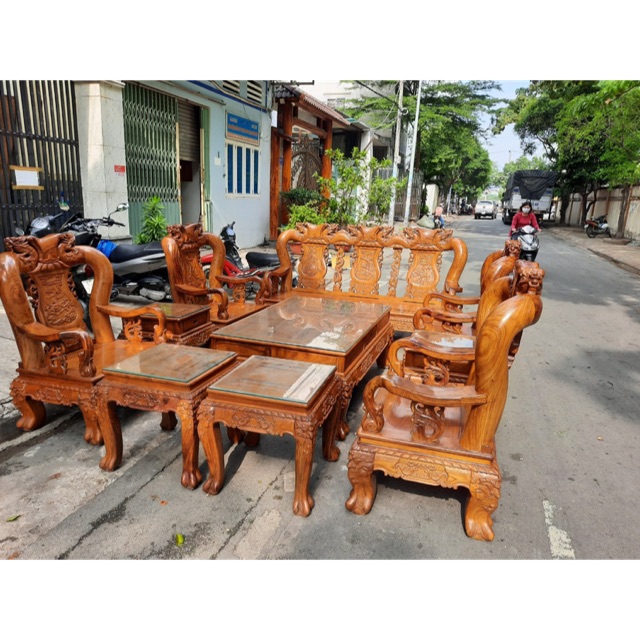 Bộ bàn ghế Salon gỗ Hương tay 14 gồm 10 món