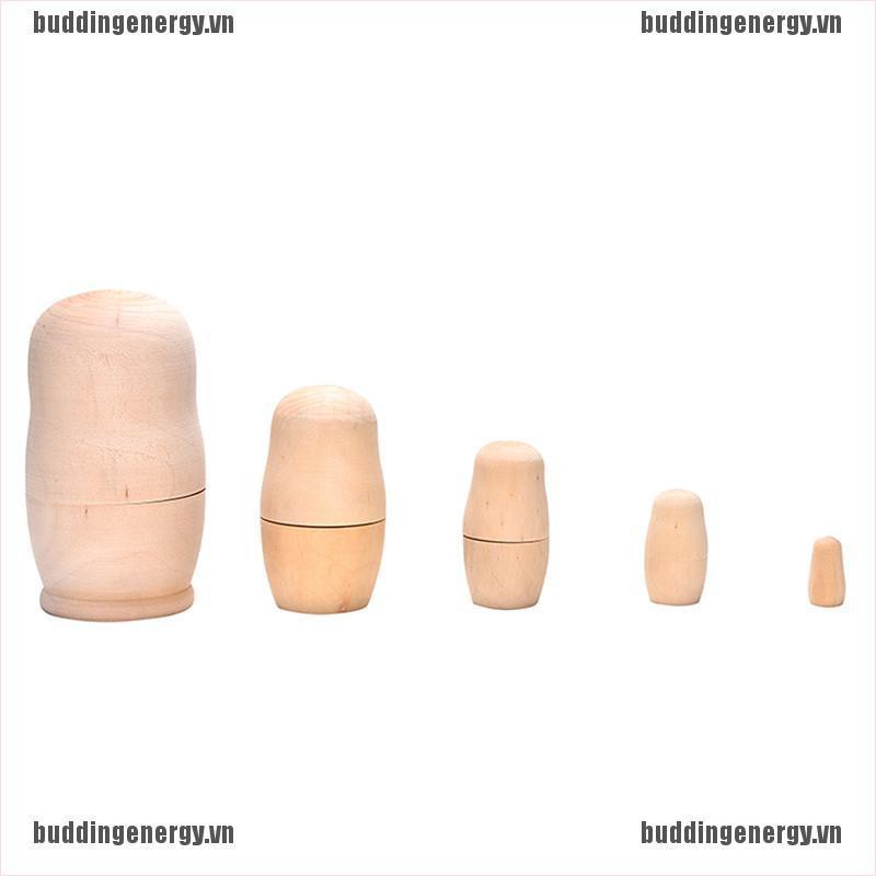 Set 5 búp bê Matryoshka bằng gỗ trơn tự vẽ trang trí