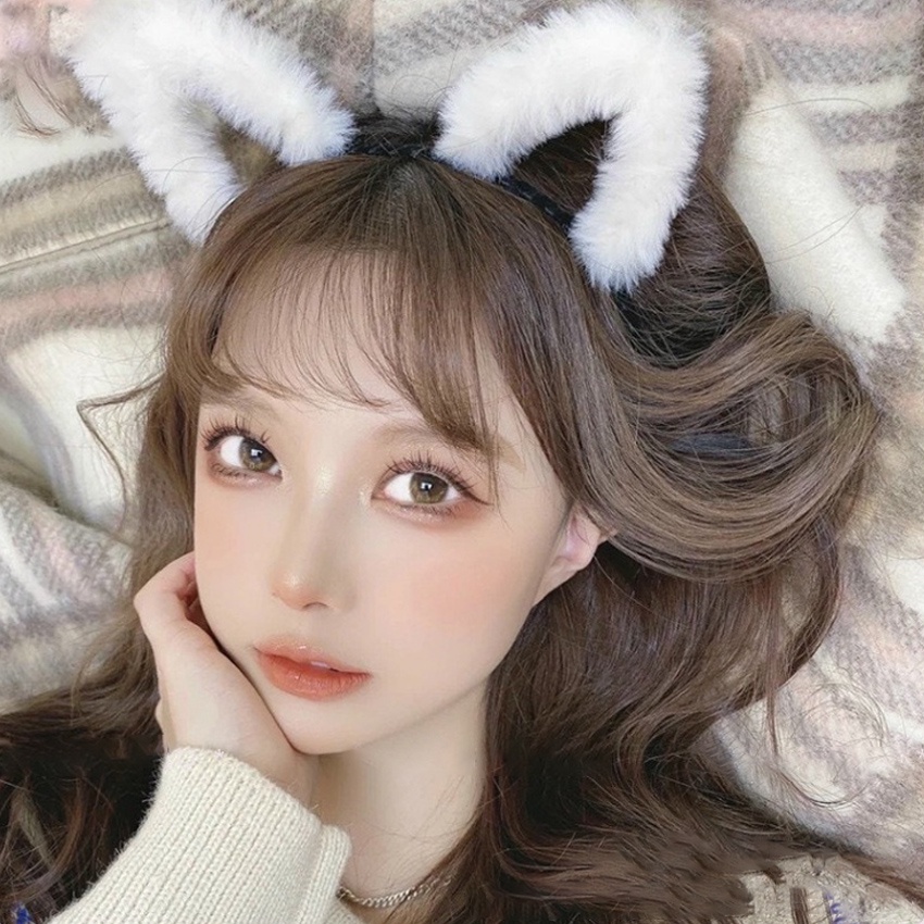 Cài tóc vải ren phối tai mèo retro thời trang