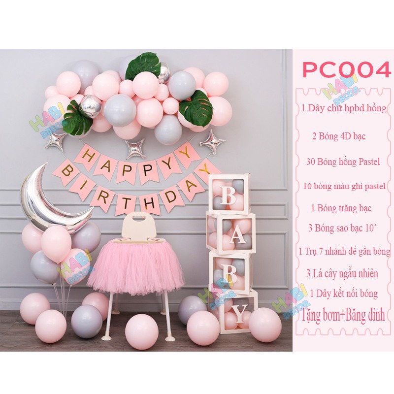 Set Bóng Trang Trí Sinh Nhật Happy Birthday Kèm Phông in tên tuổi bé đầy đủ phụ kiện SB99