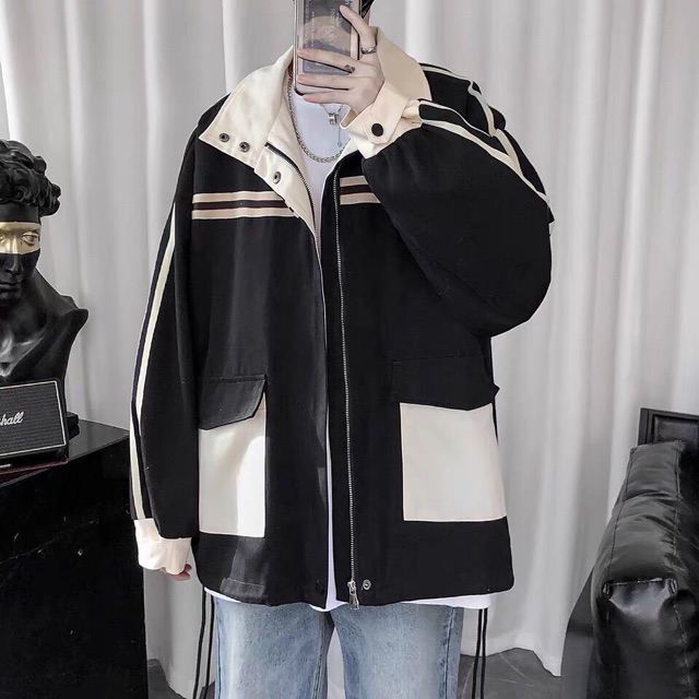 &lt; FREESHIP &gt; Áo khoác kaki unisex MẪU PHỐI SỌC nam nữ hàng bao đẹp y hình form rộng