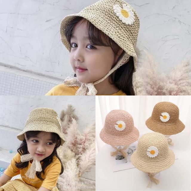 Mũ cói hoa cúc cho bé