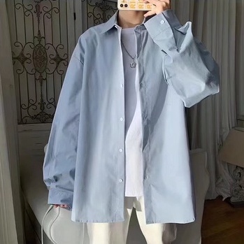 Áo Sơ Mi Tay Dài Dáng Rộng Màu Trơn Phong Cách Hàn Quốc Thời Trang Mùa Hè Size M-5XL