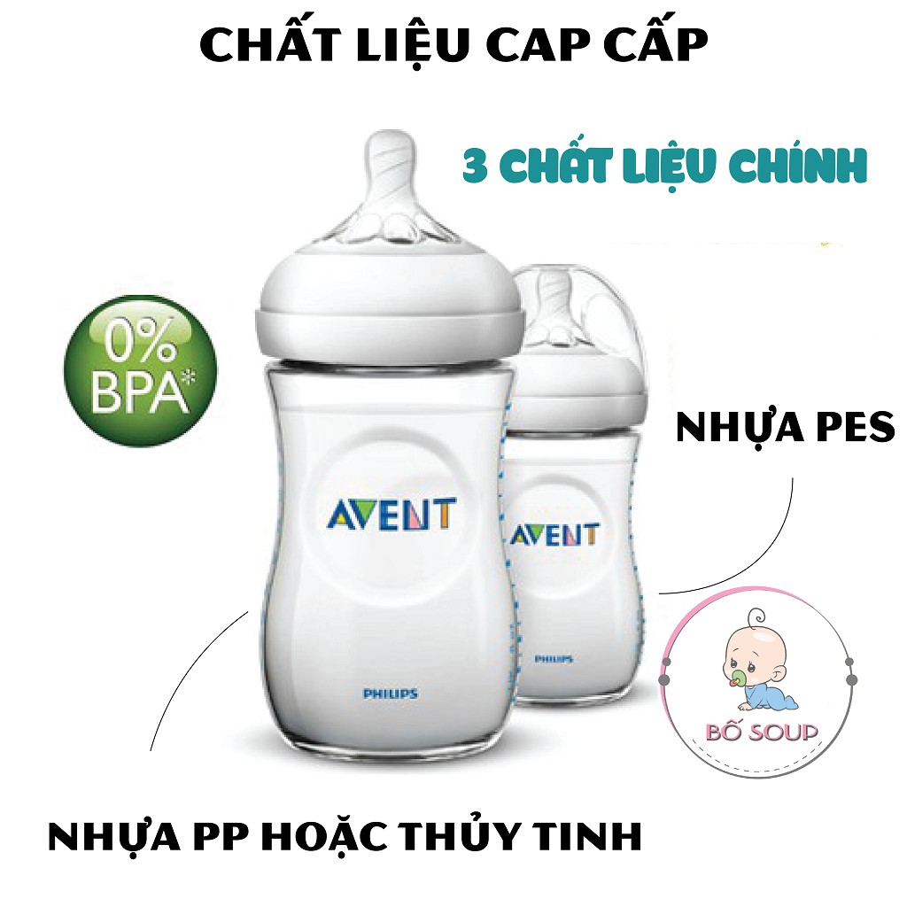 Bình sữa Avent Natural Cổ Rộng 125ml 260ml 330ml cho bé sơ sinh chất liệu nhựa cao cấp Shop Bố Soup