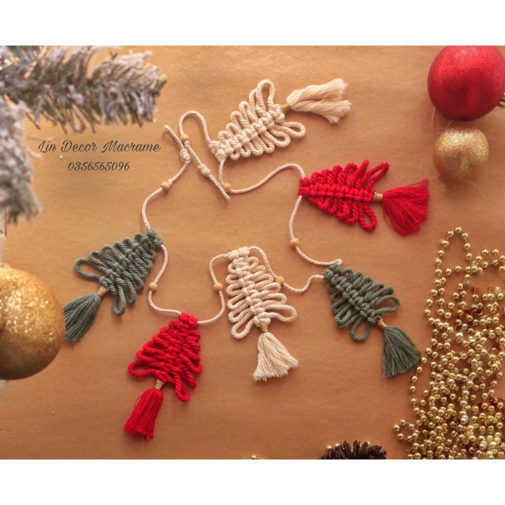 Dây Macrame Cây Thông Treo Trang Trí Nhà Cửa Giáng Sinh