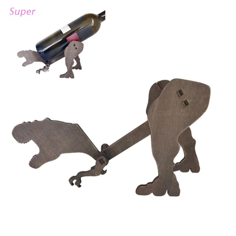 Giá đỡ chai rượu hình khủng long bằng gỗ sáng tạo