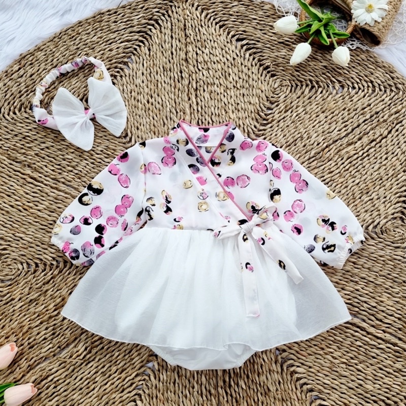 Body Váy Hanbok Ngọc Tím Chất Lụa Mango Cho Bé Gái Sơ Sinh, 6 tháng, 1 tuổi, 2 tuổi [A047]