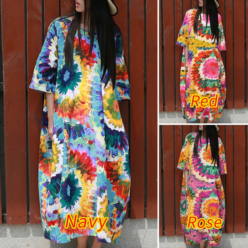Đầm Maxi ZANZEA Tay Lửng In Họa Tiết Vintage Thời Trang Nữ | BigBuy360 - bigbuy360.vn