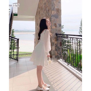 Đầm Dự Tiệc Cổ Vuông Tay Lưới ( kèm ảnh thật)☀️