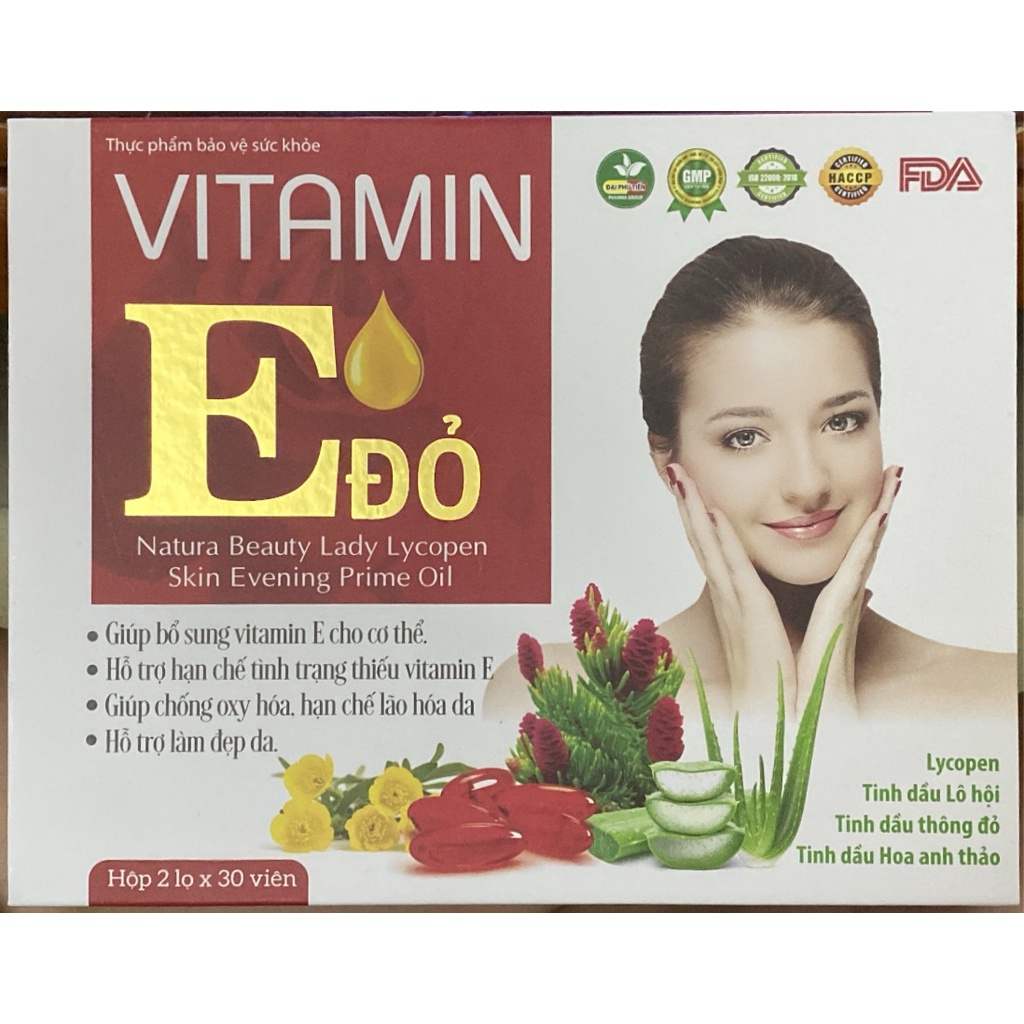 Vitamin E đỏ Tinh dầu hoa anh thảo - Hộp 2 lọ x 30v