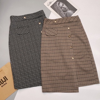 Chân váy dạ kẻ dáng A dài style hàn quốc