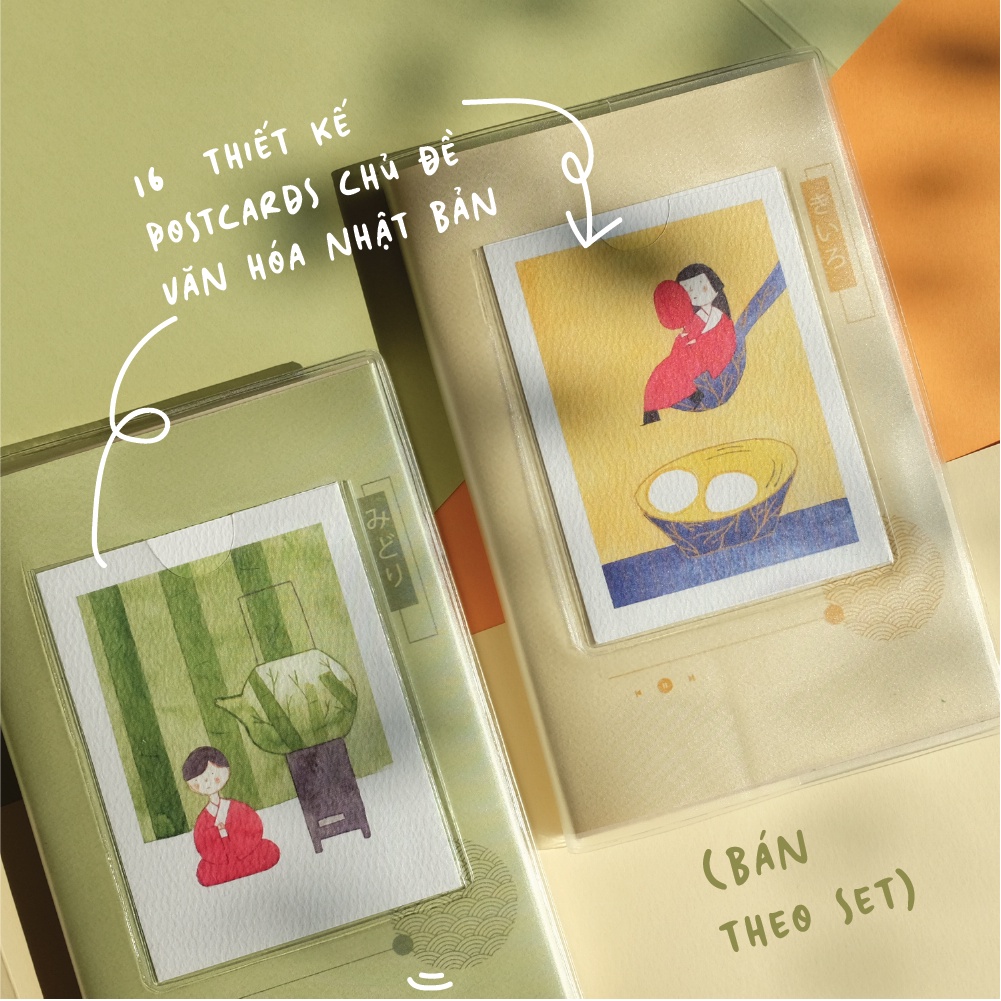 Set Postcards thay thế cho sổ Palette series  16 thiết kế phác họa văn hóa Nhật Bản đầy màu sắc