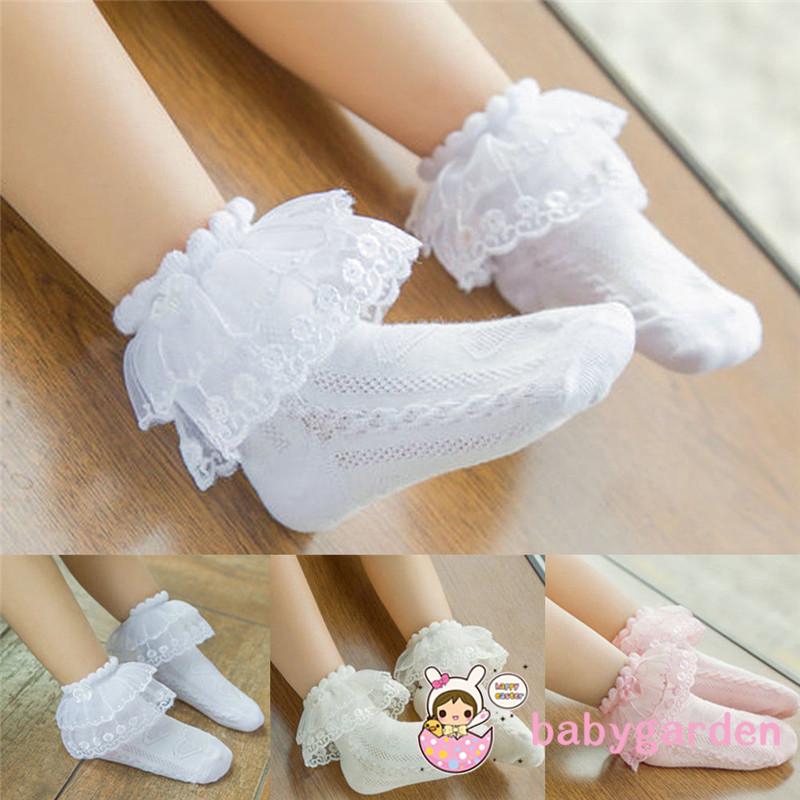 Vớ cotton công chúa dài trên mắt cá phối ren bèo thời trang xuân hè cho bé gái