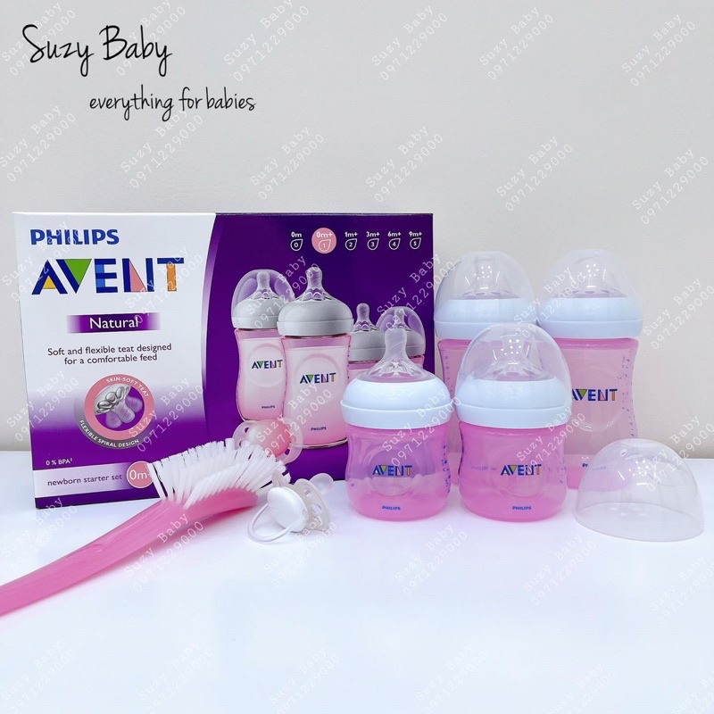 Set bình Avent natural 125ml 260ml xanh hồng có tách lẻ