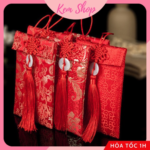 Bao lì xì vải gấm cao cấp dùng cho lễ cưới, ăn hỏi, nạp tài, mừng tuổi năm mới, đựng quà tặng - Kem Shop K322