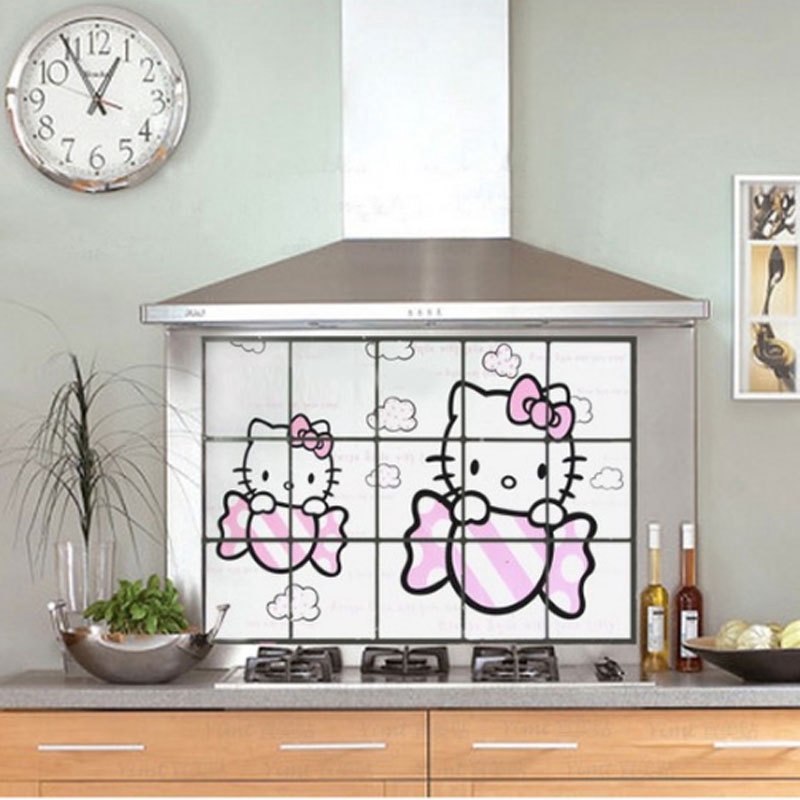 Miếng Dán Tường Chống Dầu Hình Hello Kitty Dễ Thương