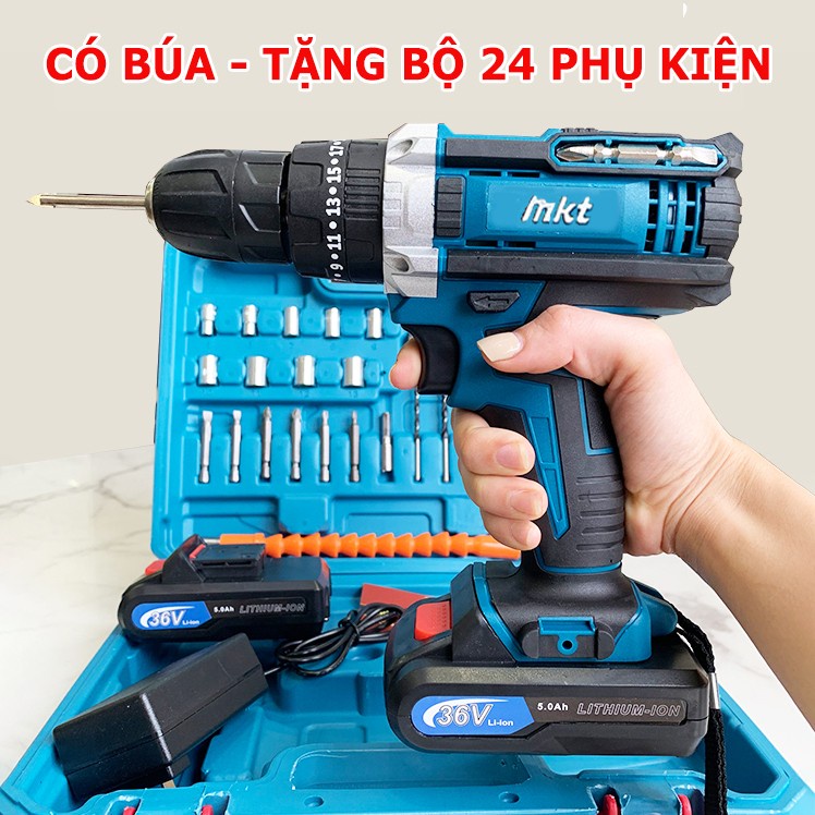Bộ Máy Khoan Pin Bắt Vít Makita 36V 3 Chức Năng Kèm 2 Pin, Đầy Đủ 24 Phụ Kiện Đồ Nghề