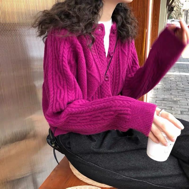 Áo khoác cardigan dệt kim cổ tròn kiểu Hàn Quốc đơn giản xinh xắn dành cho nữ