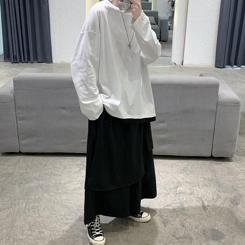 Áo Thun Cotton IFNICEFUTURE Tay Dài Dáng Rộng Màu Trơn Thời Trang Cho Cặp Đôi Học Sinh