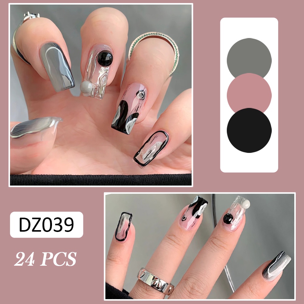 Set 24 móng tay giả đính nơ thời trang dành cho nữ