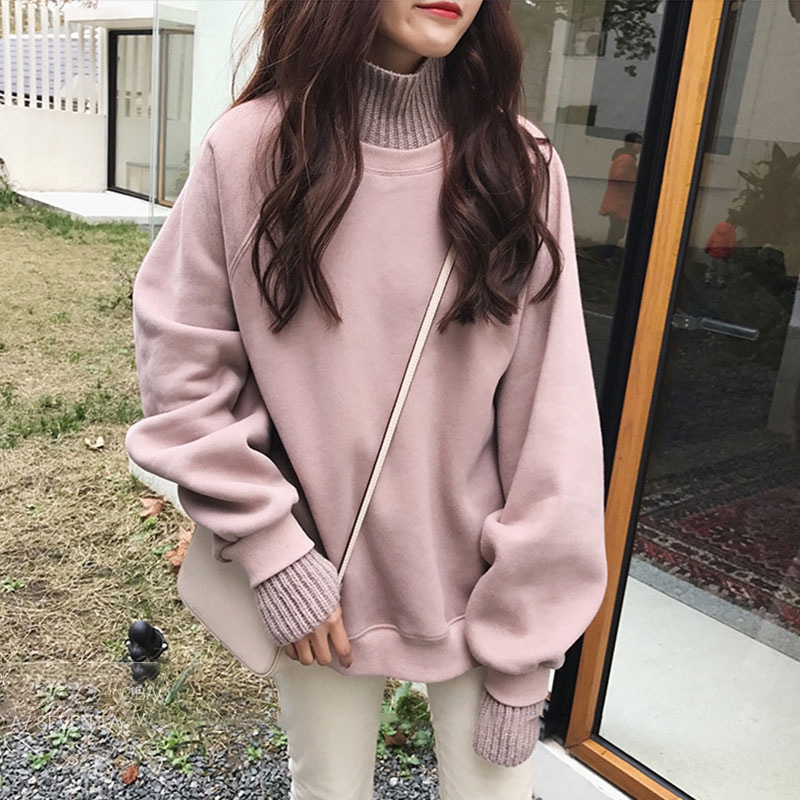 witkey Thicken Sweatshirt Women Korean Head High Collar Clothes