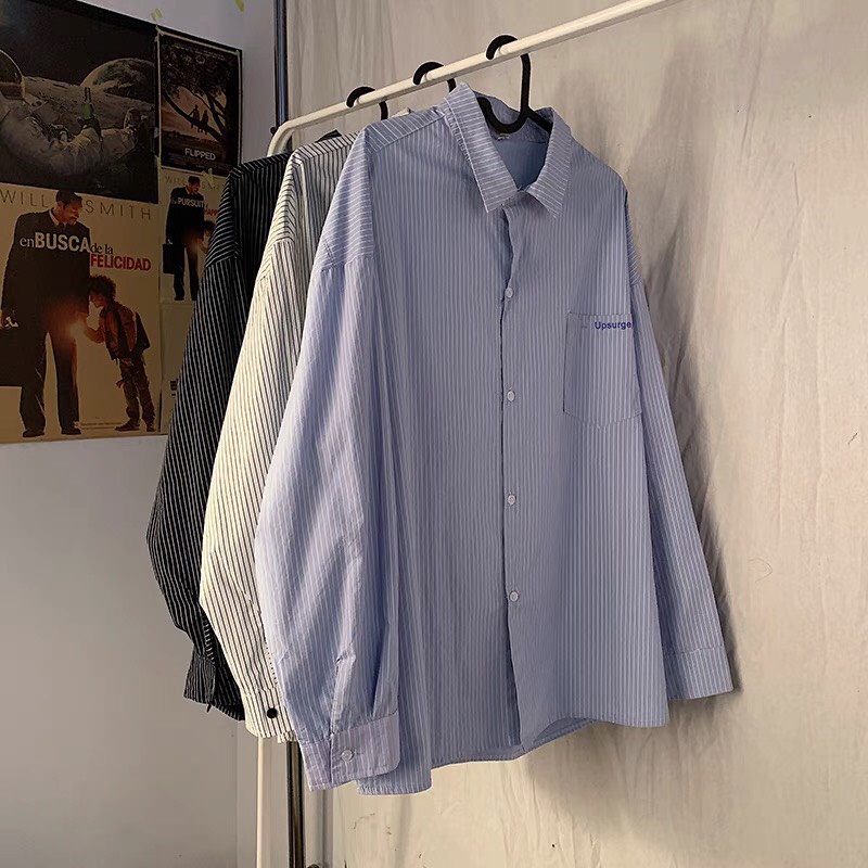 Áo sơ mi nam kẻ dọc , màu sắc trẻ trung đơn giản phong cách Hàn Quốc 2021