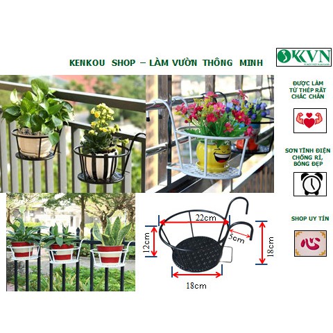 Shop Kenkou _ Giá sắt đỡ chậu hoa treo ban công