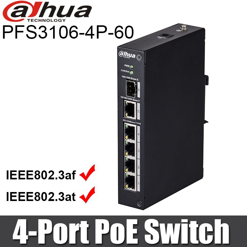 Switch POE 2 port uplink, 4 POE Dahua DH-PFS3106-4P-60 (BH 18T)