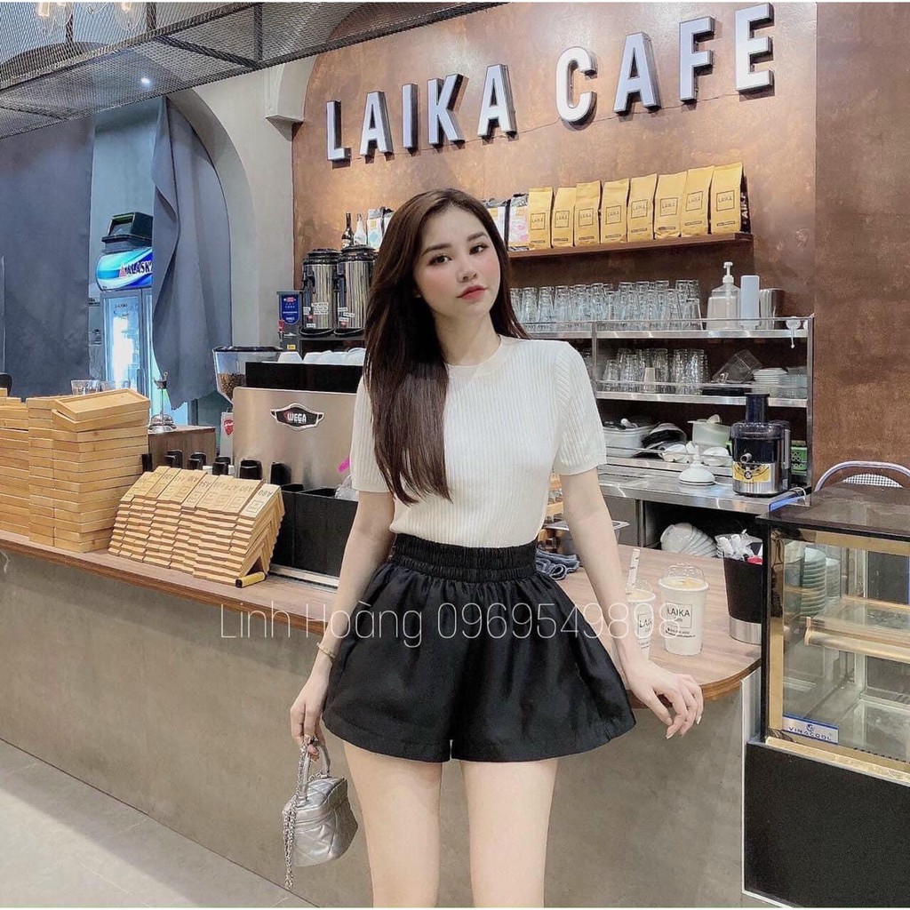 Áo len gân trơn cổ tròn , Áo len tăm ngắn tay kiểu Hàn Quốc | BigBuy360 - bigbuy360.vn