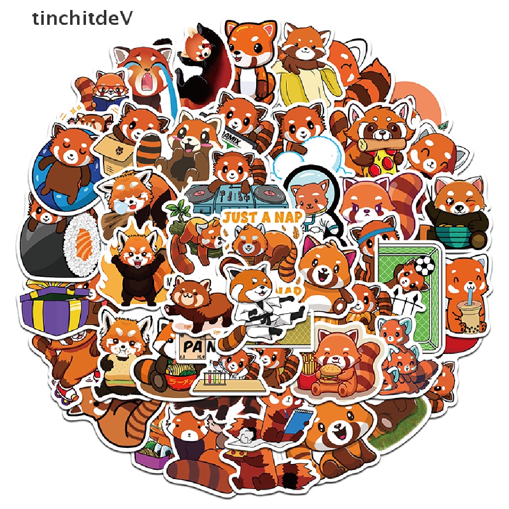 Bộ 50 Miếng Dán Hình Gấu Trúc Màu Đỏ Graffiti Dễ Thương Chống Thấm Nước Trang Trí Sổ Tay / Hành Lý