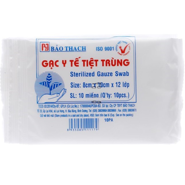 (❣️❣️❣️-5% LN cho quỹ Vacxin) Gạc y tế tiệt trùng Bảo Thạch 5x5cm, 5x6,5cm, 8x10cm (10 miếng/gói) – Đông Anh Pharma