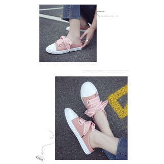 Giày slipon thắt nơ không gót n025, giày buộc dây nữ tính 2019