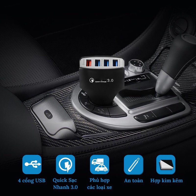 Tẩu sạc ô tô 4 cổng USB ra 1 cổng sạc nhanh 3.0