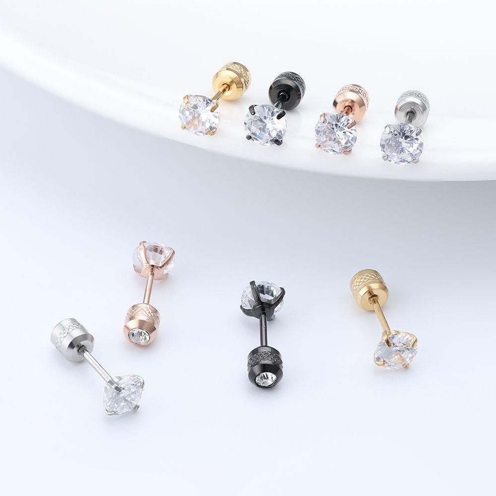 Khuyên Tai Tròn 2~6mm Bằng Thép Không Gỉ Đính Đá Zirconia 2-6mm Không Gây Dị Ứng Thời Trang