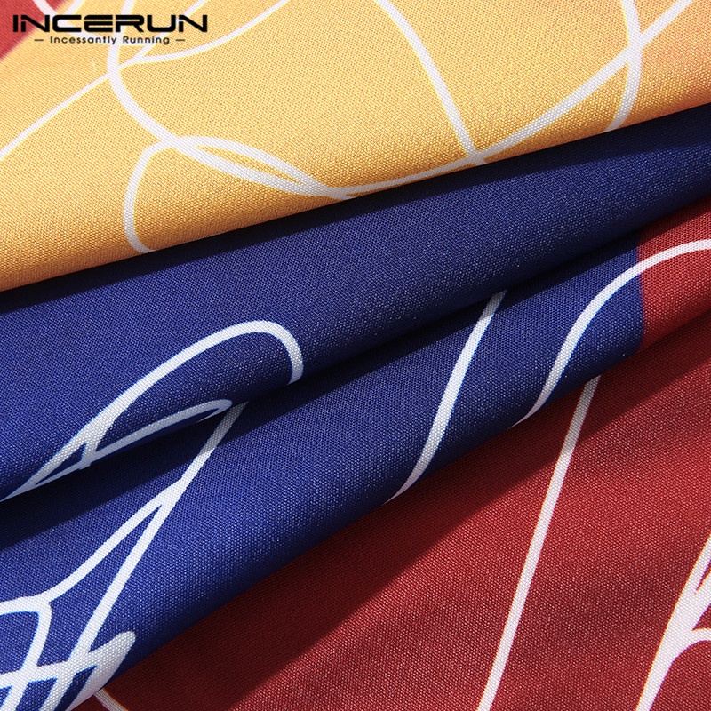 Áo sơ mi INCERUN tay ngắn cổ bẻ in họa tiết thời trang cho nam